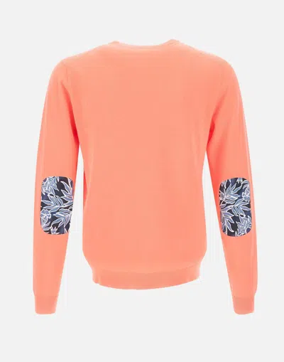 Shop Sun68 Salmon Cotton Sweater With Fancy Elbow Patches