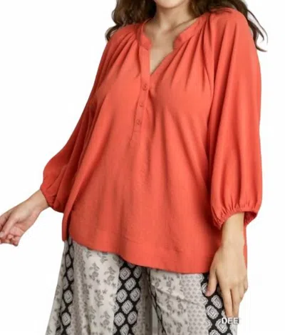 Umgee Raglan Sleeve High Low Hem Blouse In Orange