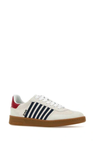 Shop Dsquared2 Dsquared Man Chalk Suede Boxer Sneakers In White