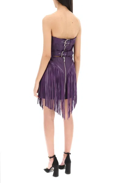Shop Versace Fringed Leather Minidress Women In Multicolor