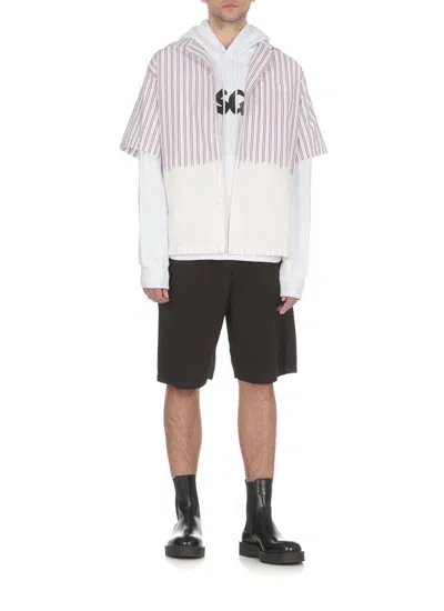 Shop Msgm Logo Print Hoodie In White/black