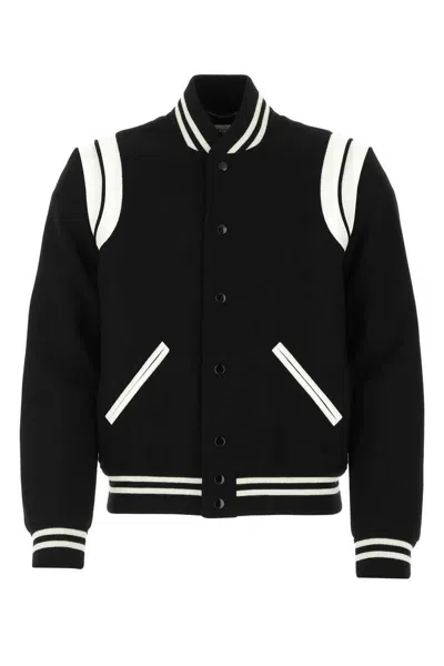 Shop Saint Laurent Black And White Wool Casual Jacket