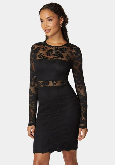 Shop Bebe Marseille Lace Long Sleeve Illusion Dress In Black