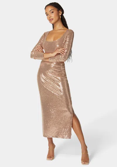 Bebe Two Piece Long Sleeve Shimmer Set In Rose
