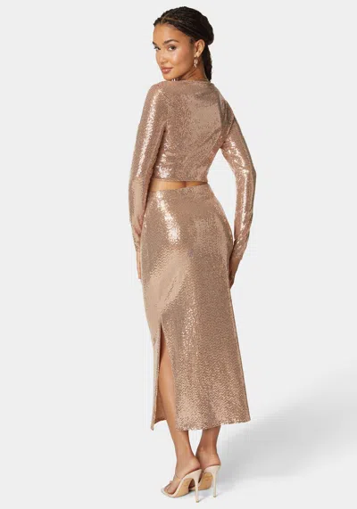 Bebe Two Piece Long Sleeve Shimmer Set In Rose