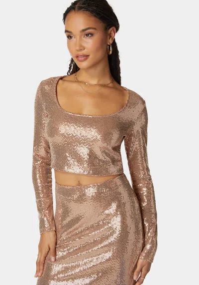 Bebe Two Piece Long Sleeve Shimmer Set In Rose