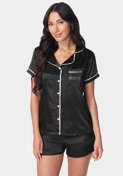 Bebe Button Up Short Set In Black