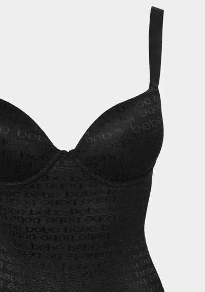 Shop Bebe Knitted Logo Mesh Shaping Bodysuit In Black