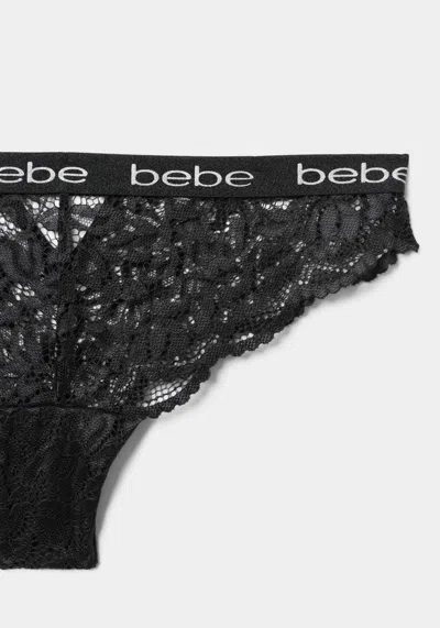 Bebe Five Pack Lace Tanga Set With Back Cut Out Detail In Black Bone