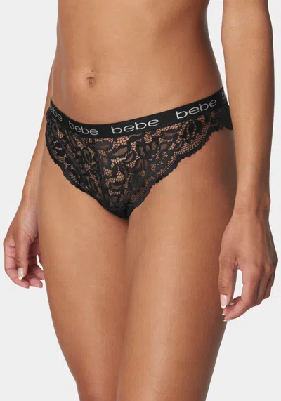 Bebe Five Pack Lace Tanga Set With Back Cut Out Detail In Black Bone
