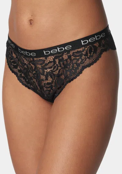 Bebe Five Pack Lace Tanga Set With Back Cut Out Detail In Black Bone