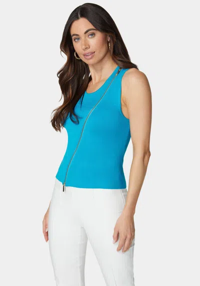 Bebe Sleeveless Assymetric Zipper Sweater Top In Aquarius