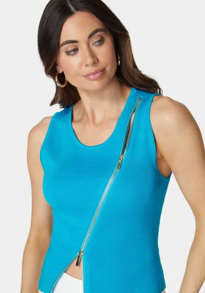 Bebe Sleeveless Assymetric Zipper Sweater Top In Aquarius