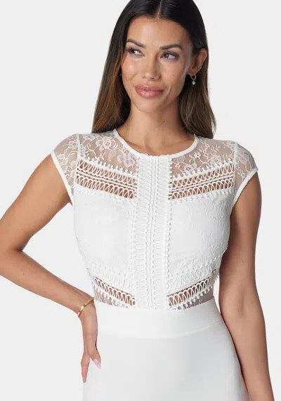Shop Bebe Tiered Lace Midi Dress In White