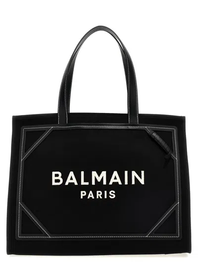 Balmain B-army 42 Canvas Tote Bag In White/black