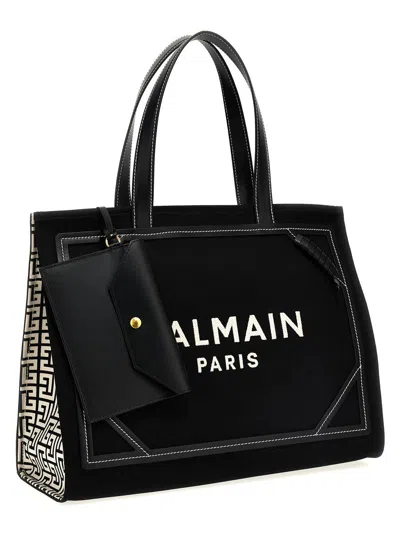 Balmain B-army 42 Canvas Tote Bag In White/black