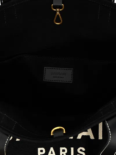 Balmain B-army 42 Canvas Tote Bag In White/black
