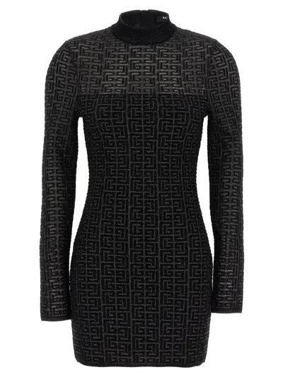 Shop Balmain 'monogram' Dress In Black