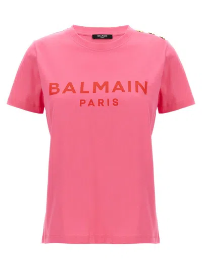 Shop Balmain Logo Print T-shirt In Fuchsia