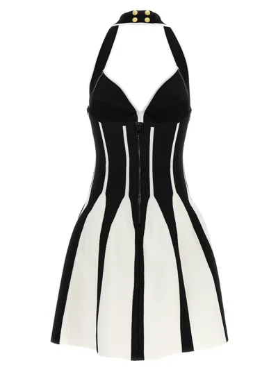 Shop Balmain Skater Dress In White/black