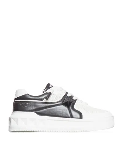 Shop Valentino One Stud Leather Sneakers In White