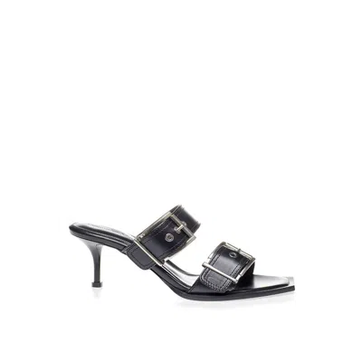 Alexander Mcqueen Elevate Your Steps In Timeless Black Leather Sandals In Black
