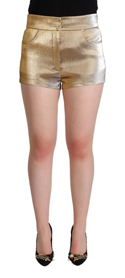 Dolce & Gabbana Gold Cotton Blend Glittered Hot Shorts In Gold