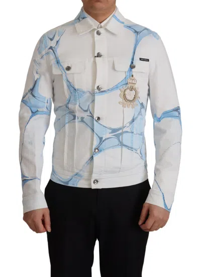 Dolce & Gabbana Multicolor Logo Embroidered Denim Jacket In Multicolor