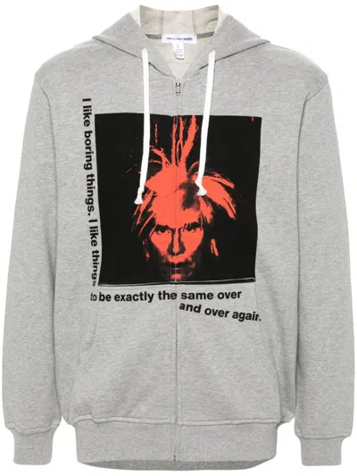 Shop Comme Des Garçons Andy Warhol Zip Hooded Sweatshirt In Gray