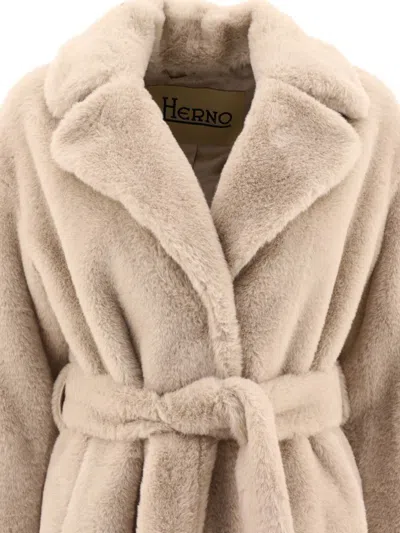 Shop Herno Belted Coat In Beige