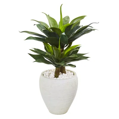 Homplanti Double Agave Succulent Artificial Plant In White Planter 33"