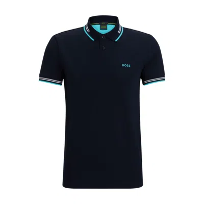 Shop Hugo Boss Stretch-cotton Slim-fit Polo Shirt With Branding In Blue