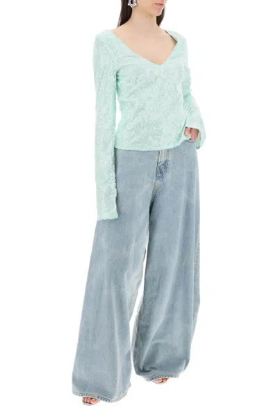 Rotate Birger Christensen Sequin-covered Crop Top In Green