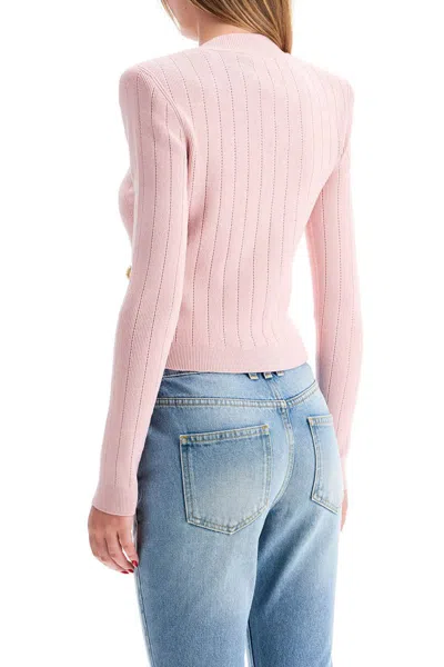 Shop Balmain Cardigan With Structured Shoulders In Rosa