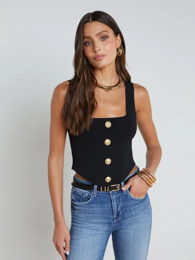 L Agence Saga Square-neck Corset Top In Black/gold