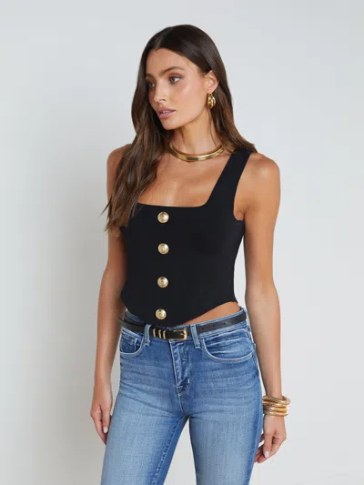 L Agence Saga Square-neck Corset Top In Black/gold