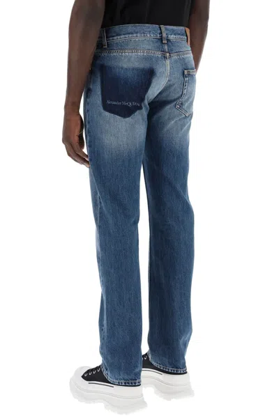 Shop Alexander Mcqueen Straight Leg Jeans With Faux Pocket On The Back. Men In Multicolor
