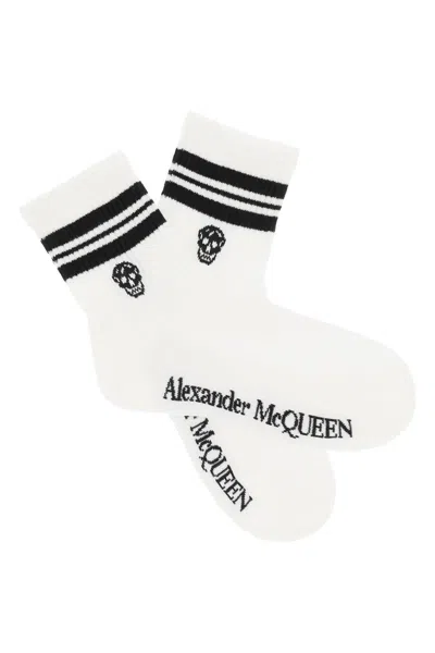 Shop Alexander Mcqueen Stripe Skull Sports Socks Women In Multicolor