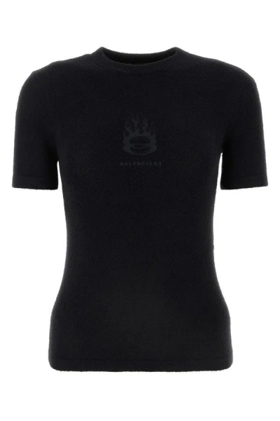 Shop Balenciaga Woman Black Terry Fabric T-shirt