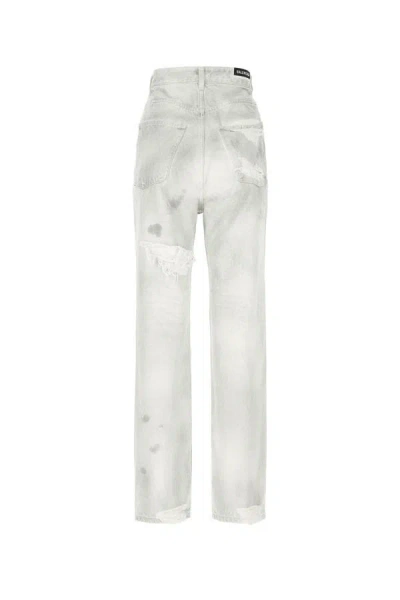 Shop Balenciaga Woman Light Grey Denim Jeans In Gray