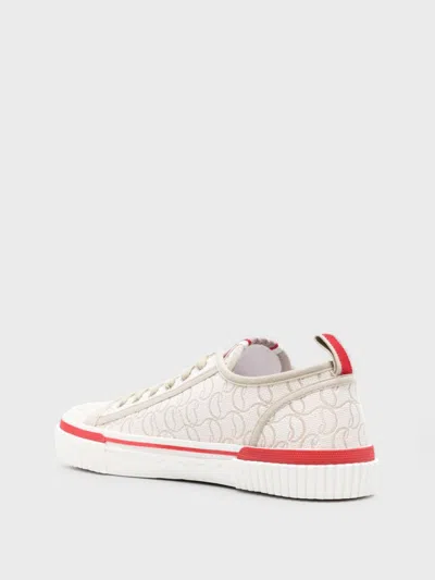 Christian Louboutin Low Top Sneakers With Red Monogram In Cream