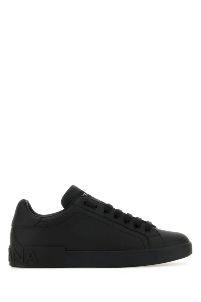 Shop Dolce & Gabbana Man Black Leather Portofino Sneakers