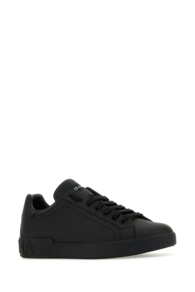 Shop Dolce & Gabbana Man Black Leather Portofino Sneakers