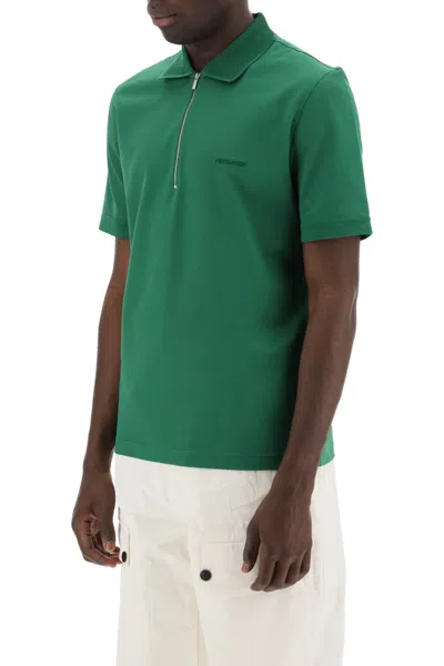 Shop Ferragamo Organic Cotton Polo Shirt With Half Zip Men In Multicolor