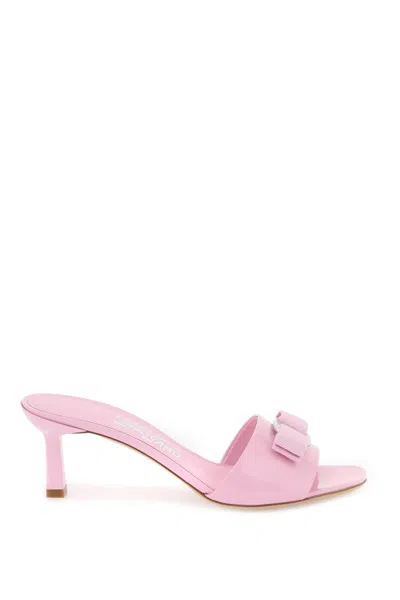 Shop Ferragamo Patent Leather Mules With Vara Bow Women In Pink