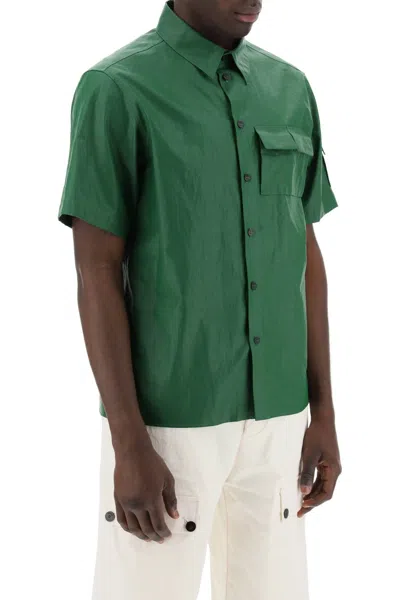 Shop Ferragamo Short-sleeved Linen Shirt With Coated Men In Multicolor