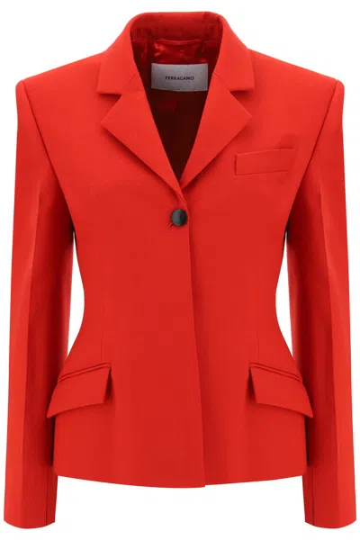 Shop Ferragamo Wool Natté Shaped Blazer Women In Red