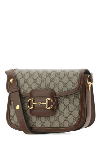 Gucci Woman Gg Supreme Fabric And Leather Horsebit 1955 Shoulder Bag In Multicolor