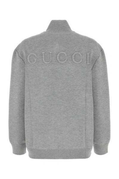Shop Gucci Woman Grey Stretch Wool Blend Cardigan In Gray