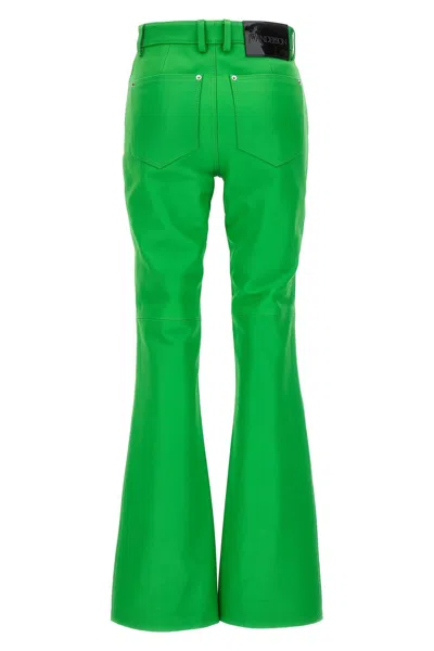 Shop Jw Anderson J.w.anderson Women Leather Bootcut Trousers In Green